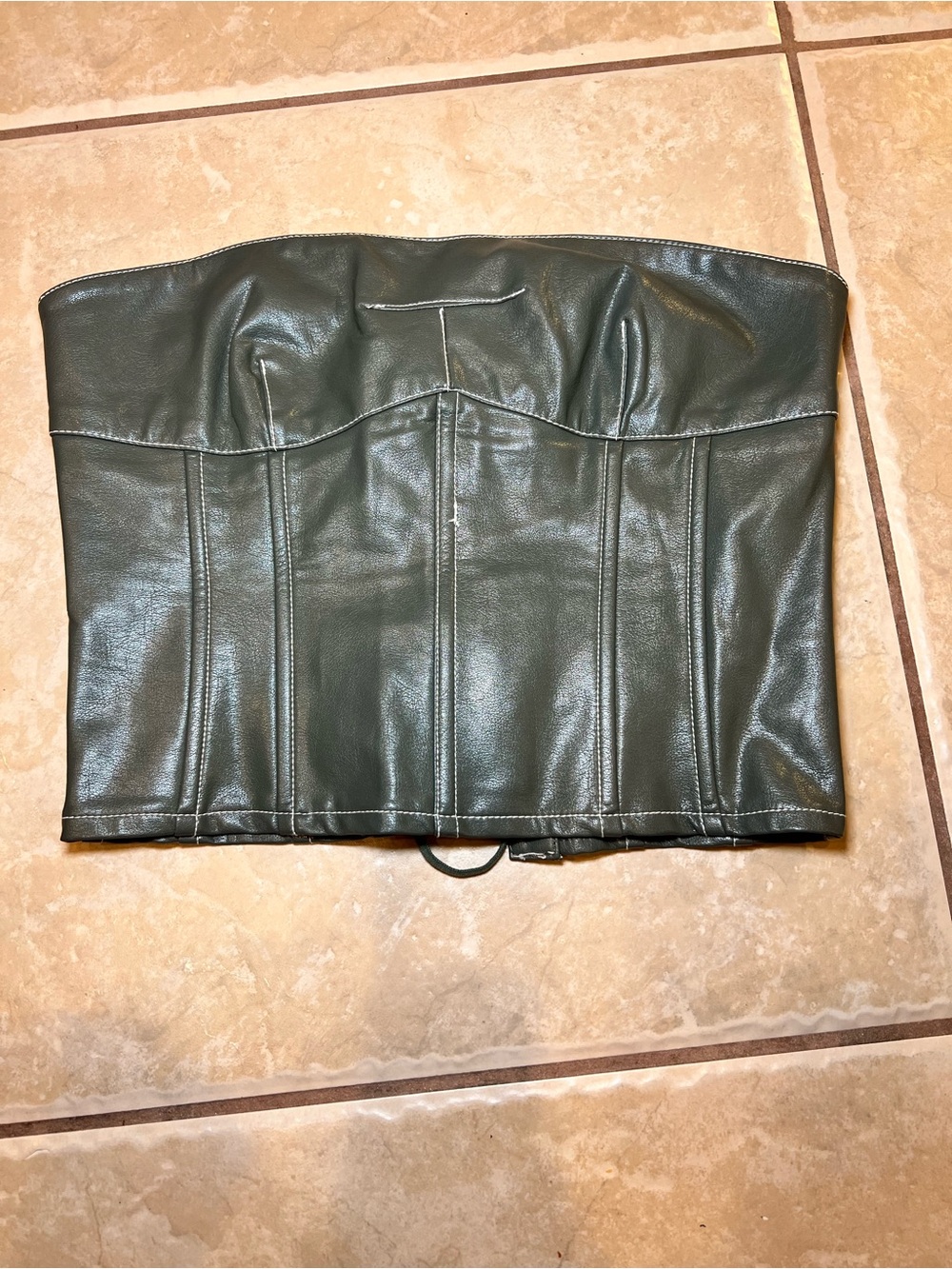 Edikted Olive Green Moss Faux Leather Strapless Crop Top Corset